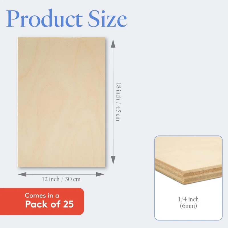 6 mm Baltic Birch Plywood 1/4 x 12 x 18 Inch, Box of 25 B/BB Grade Wood, Stronger Than Basswood Sheets, Laser, CNC Cut