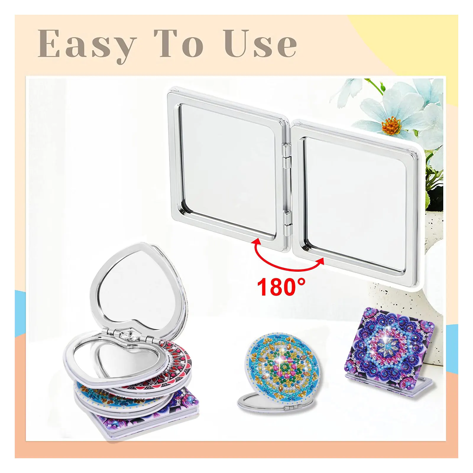 40/20pcs DIY Mandala Mirror Diamond Painting Art Compact Makeup Mirror for Women Portable Folding Paint Craft Cosmetic Mirror