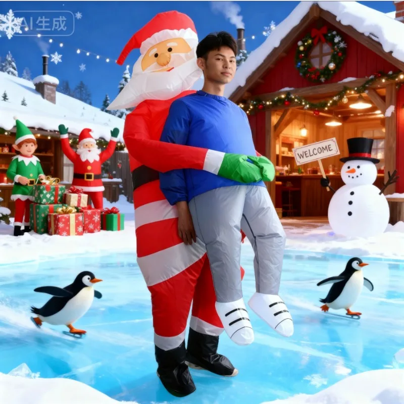 

Adult Santa Claus hugging inflatable costume Ghost hugging jumpsuit funny fancy dress Halloween Cosplay Party dress up gift