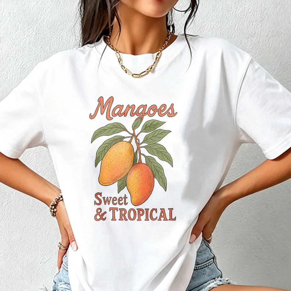 Sweet Tropical Mango Branch Sketch Graphic T Shirt Men Vintage Hand Drawn Citrus Print Tee Cotton Short Sleeve Fruit Lover Tops