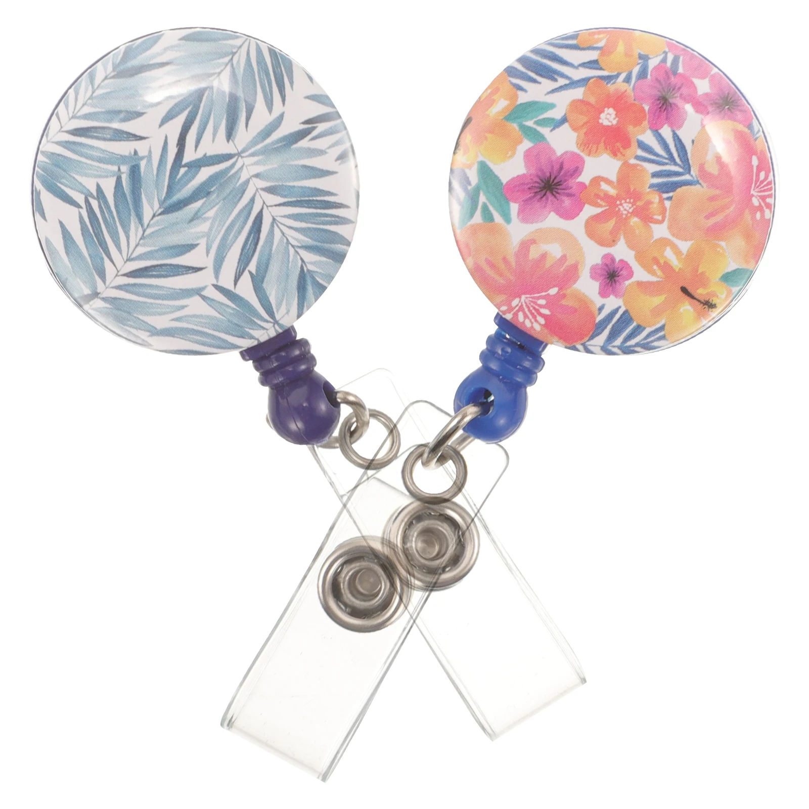 

2pcs Retractable Badge Reels Chest Card Clips Telescopic Nurse Student Holder Palm Tree Tropical Design Lightweight Compact Work
