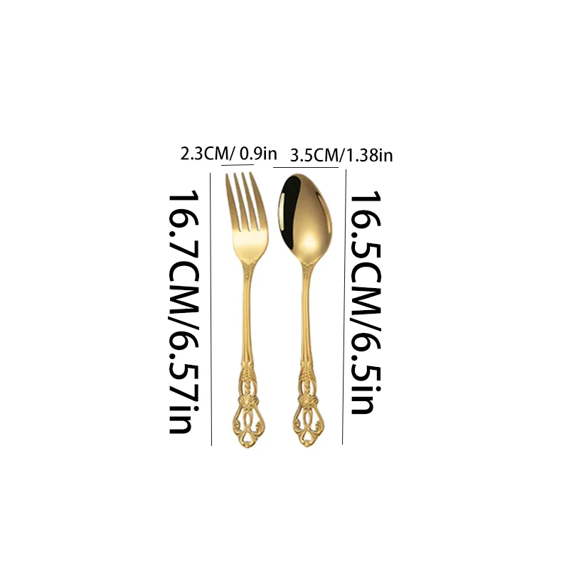 24Pcs Palace Antique Carving Tableware Set Stainless Steel Spoon Fork High-End Restaurant Tableware view 6