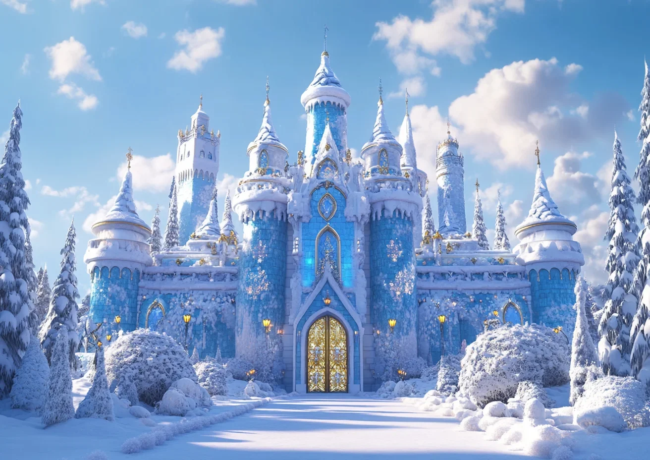 Mocsicka Girl Birthday Winter Frozen Backdrop Snow Castle Ice Crystal Curtains Party Photography Decorations Shooting Background