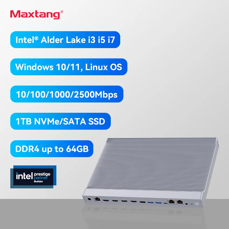 Maxtang SXRL 20 미니 Pc I5 1235u DDR4 32GB 1TB 4HDMI 2LAN 알루미늄 팬리스 Pc(타이머 포함) 산업용 Windows 11 컴퓨터