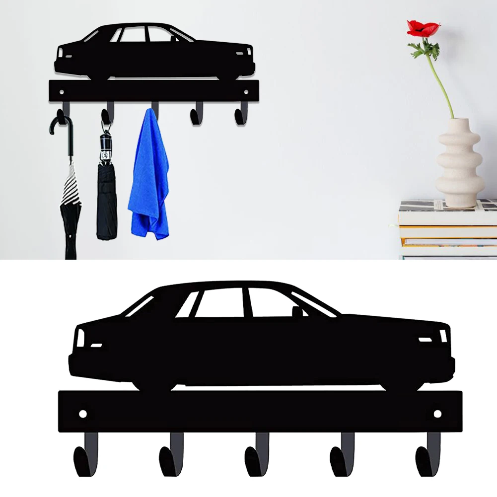 Front Door Kitchen Bathroom Office Iron Art Multifunction With Hooks Key Holder Black Car Shape Storage Rack Wall Mount Hanging