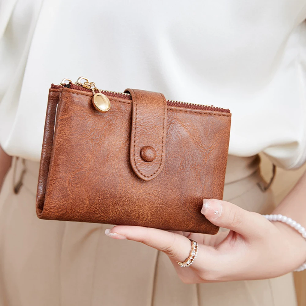 

Minimalist Short Wallet Three Layer Large Capacity Double Zipper Card Holder ID Card Credit Bank Card Holder Money Bag for Women