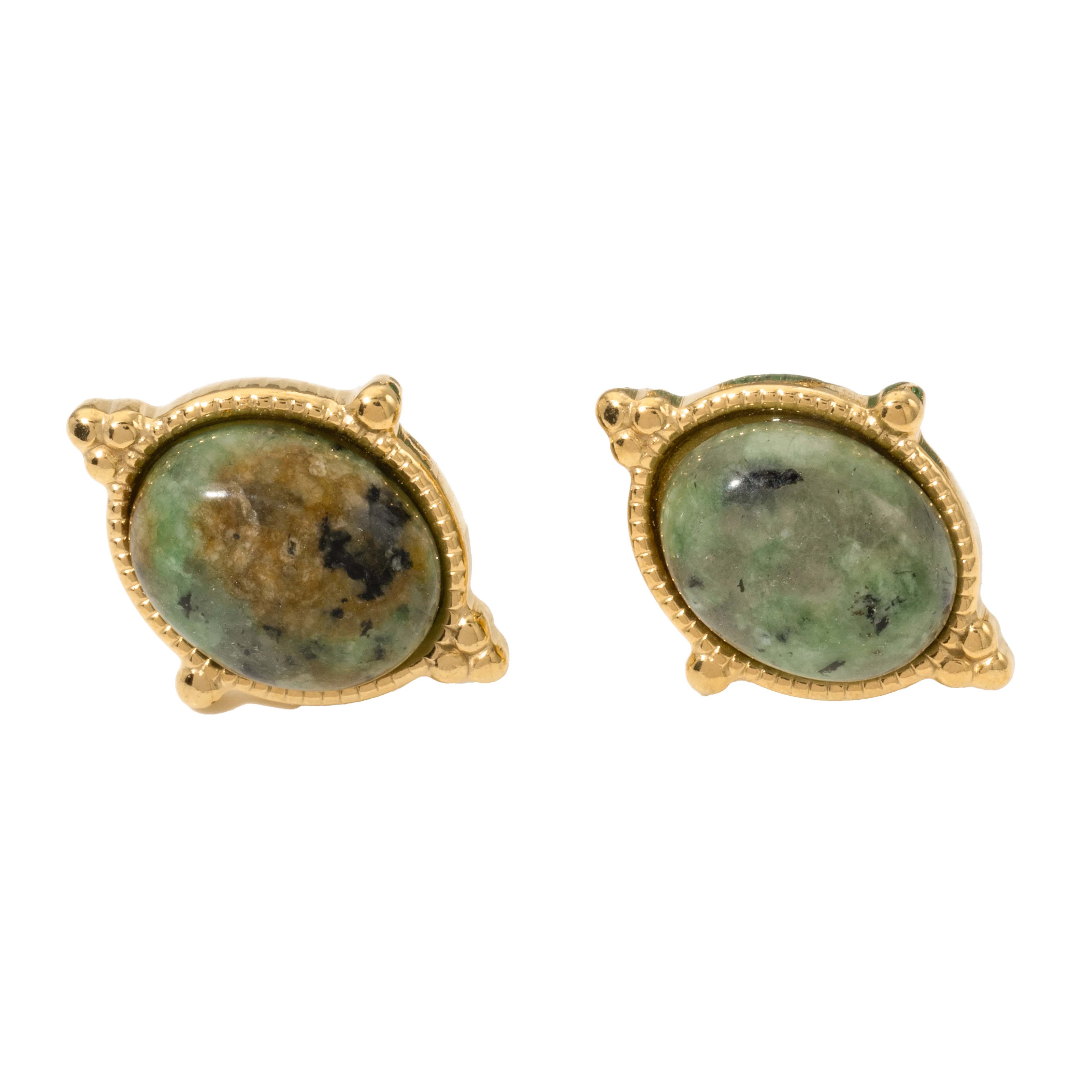 Fashion Stainless Steel Green Natural Turquoise Stud Earrings Statement Golden 18K Plated boucle d\'oreille acier inoxydable Gift