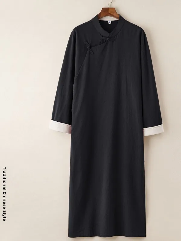 

Thin Cotton Linen Long irt Chinese Sle Men's Coatマフラー Suit Tang Costume Wind Summer Coat Casual Spring Autumn