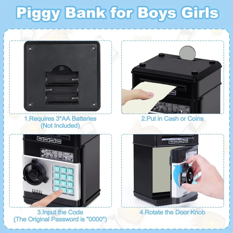 Electronic Piggy-Banks For Kids Money Savings Box,Mini ATM Coin Bank For Children Best Birthday Xmas Gifts Cash C Durable