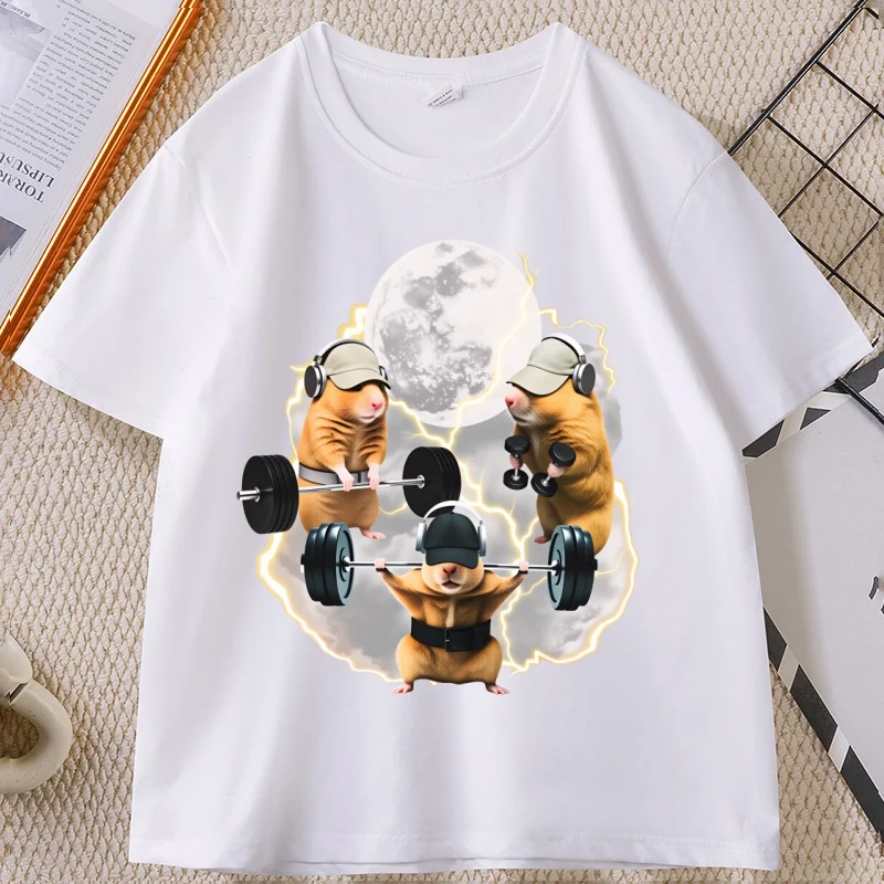 

Hamster Gym Tshirt Weightlifting Pump Cover T-Shirt Funny Workout T-Shirts Loose Round Neck Cotton Tees Men's Clothing Tops