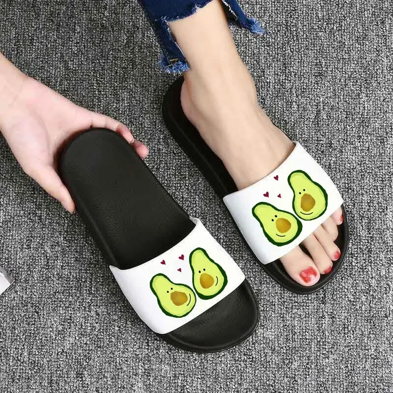 Women Slippers Summer Beach Slides Cartoon Fruits Avocado Flip Flops Non-slip Lovers Shoes Women Indoor home Slippers