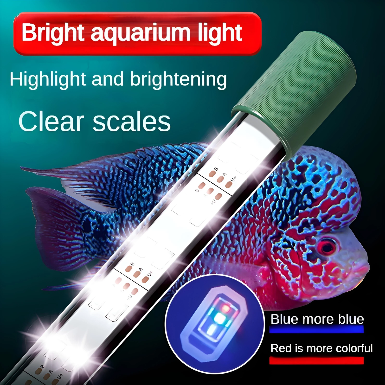 Aquarium lamp high brightness 240 ° ultra wide angle amphibious LED aluminum alloy shell, three color switch color change