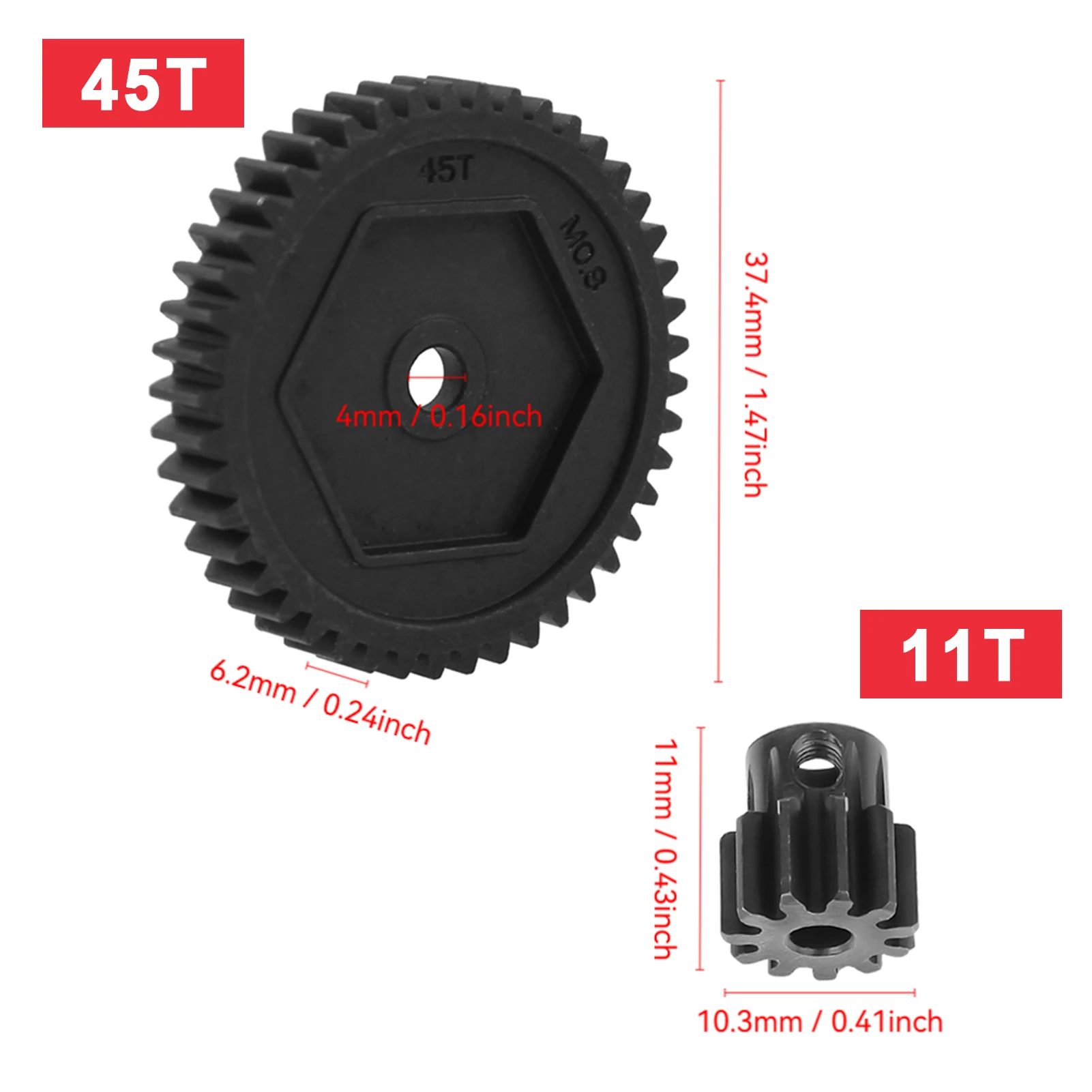 HobbyPark 45T M0.8 Steel Spur Gear 11T 32P Pinion Motor Gear for Traxxas TRX4 TRX-4 RC Crawler Replace 8053 6747