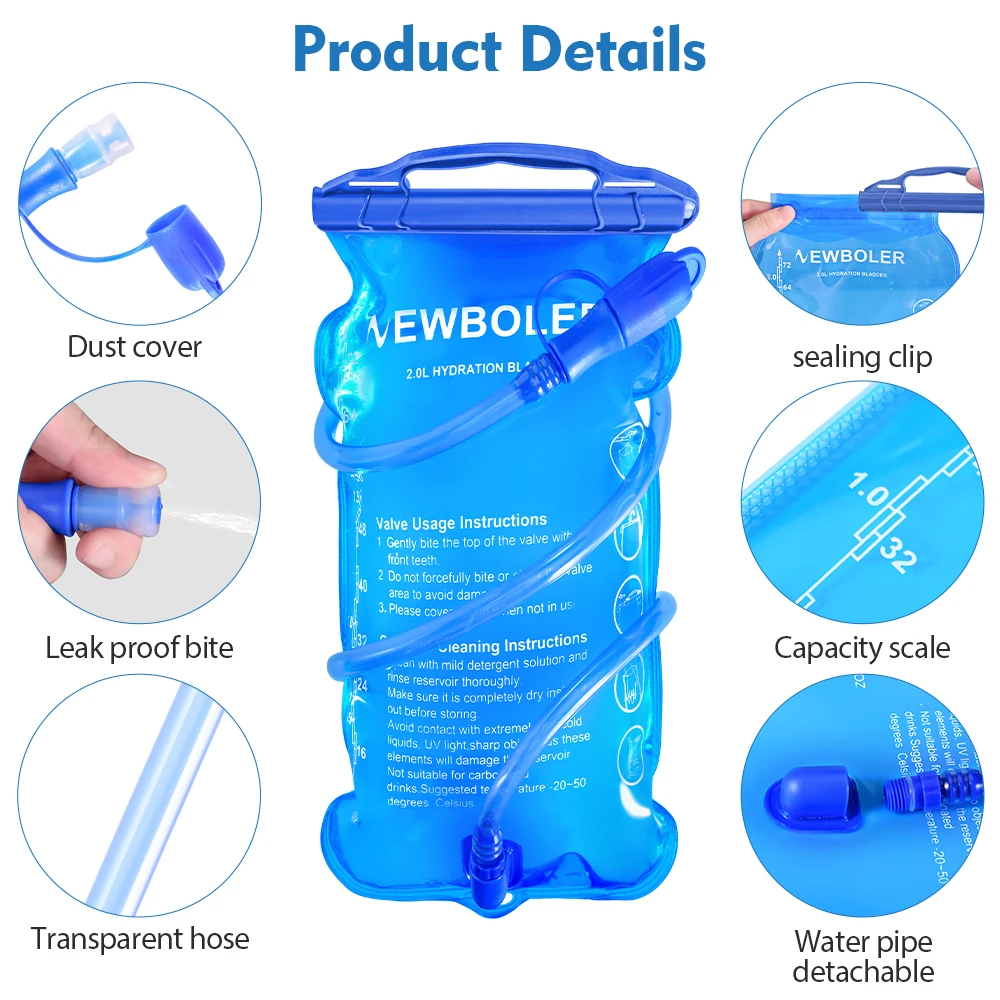 NEWBOLER Wasserbeutel Reservoir Wassernachfüllbeutel Aufbewahrungsbeutel Ohne Bisphenol 1L 1,5L 2L 3L Lauf-Sport-Tankrucksack – Detail 8