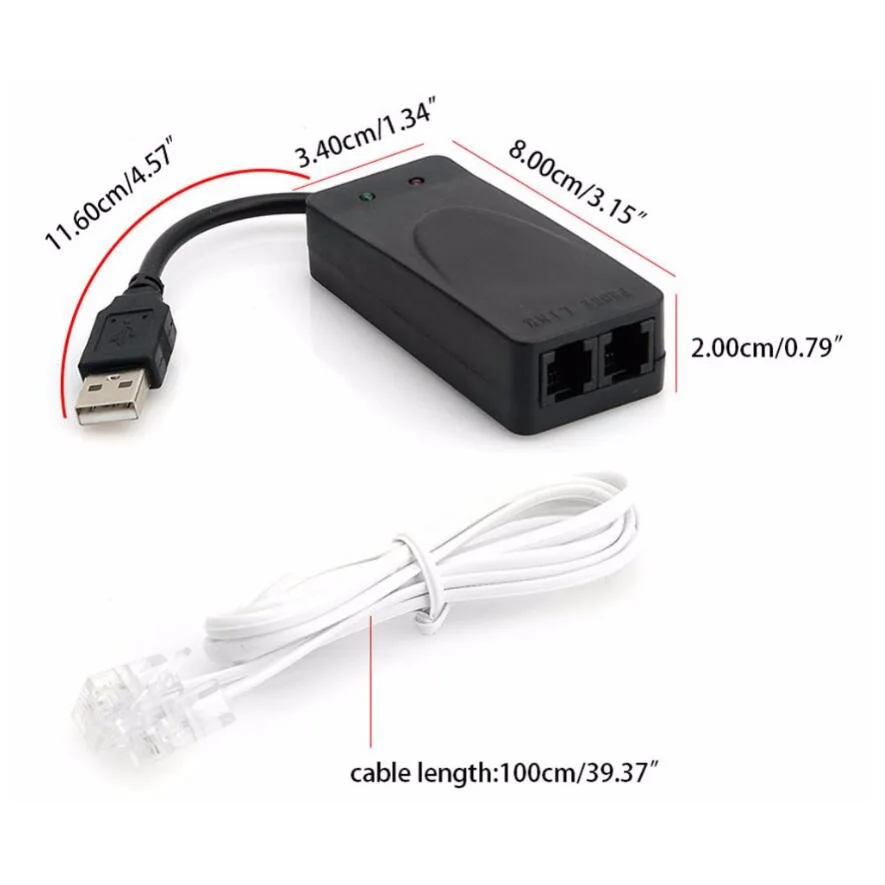 56Kbps V.92 USB to Dual RJ11 Dial Up Voice Data External USB2.0 Fax Modem