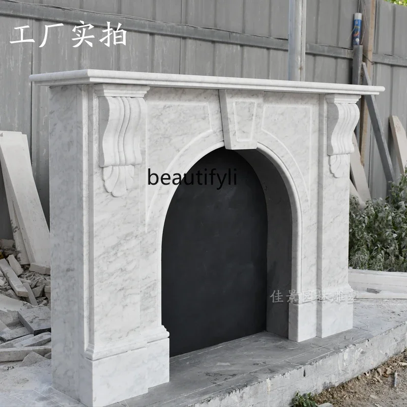 D071  Marble Fireplace French Retro Neoclassical Style Decorative Stone Carving Fireplace Curio Cabinet