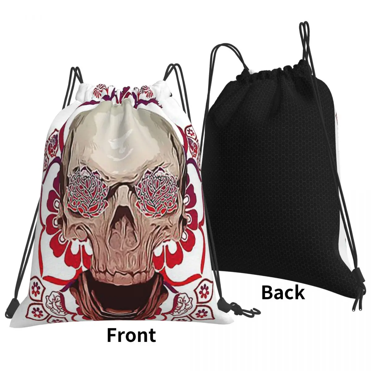 Flowery Skull Backpacks Multi-function Portable Drawstring Bags Shoes Bag Book Bags For Travel Students