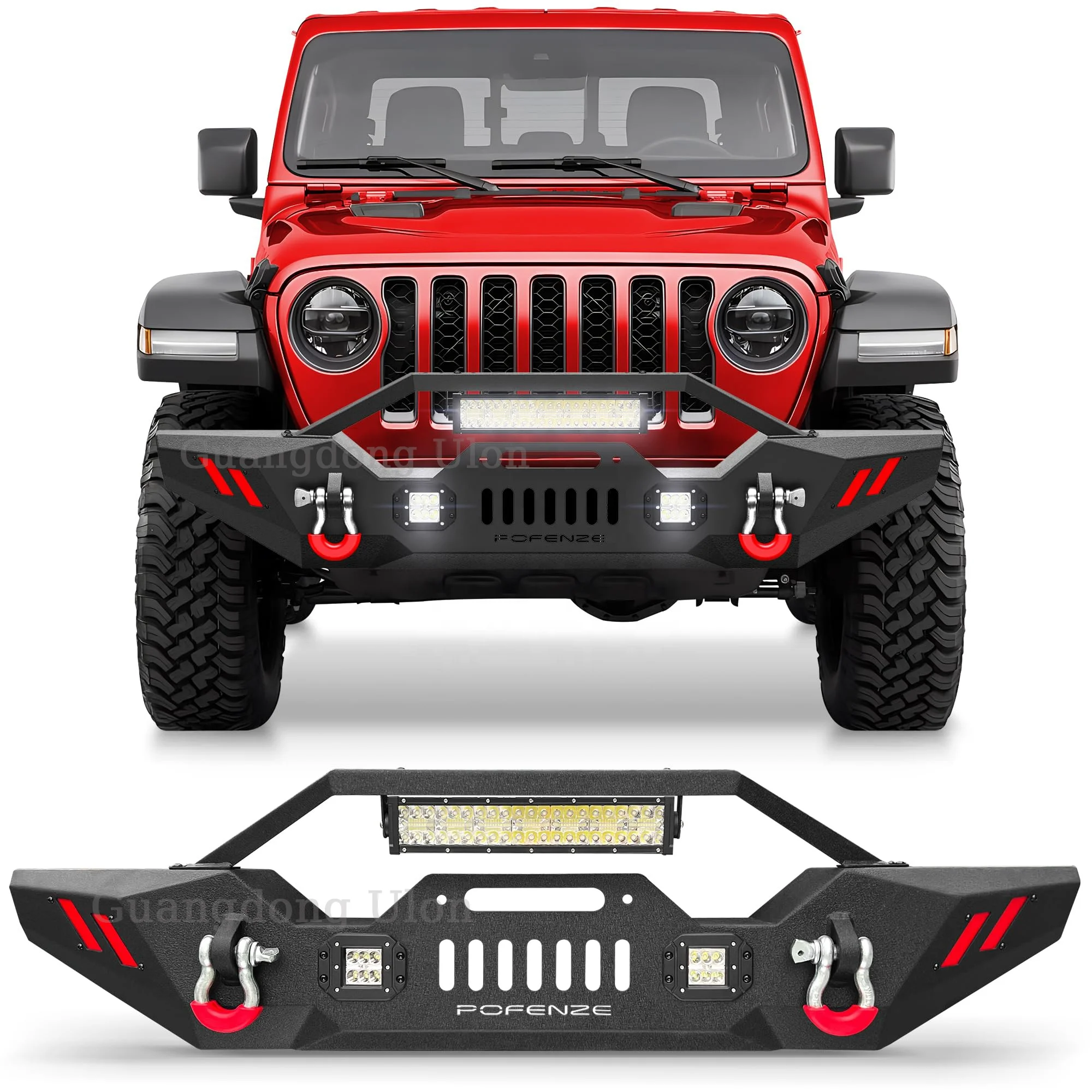 

Front Bumper Compatible With Jeep Wrangler JK JL & Gladiator JT 2007-2024, Offroad Full Width Bumper With Winch Plate