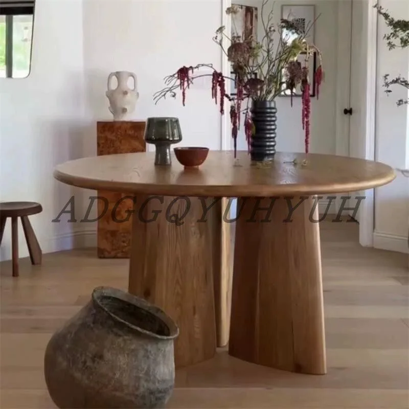 Medieval round solid wood dining table imported pine simple home modern dining table restaurant retro round table