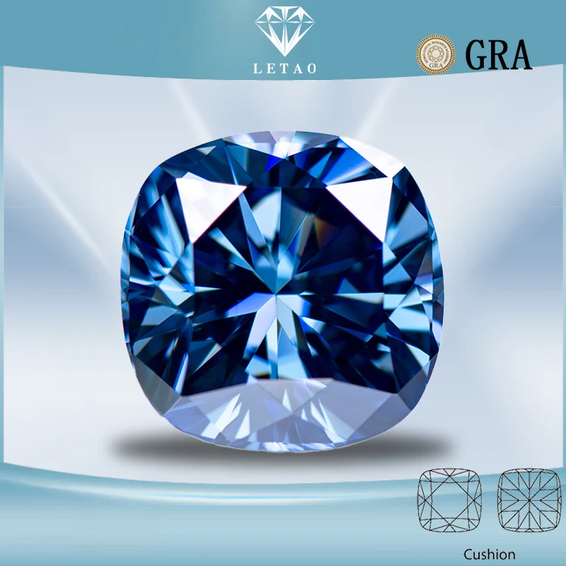 

Moissanite Stone Primary Color Royal Blue Cushion Cut Lab Grow Diamond Wholesale High-quality Gemstones with GRA Certifies