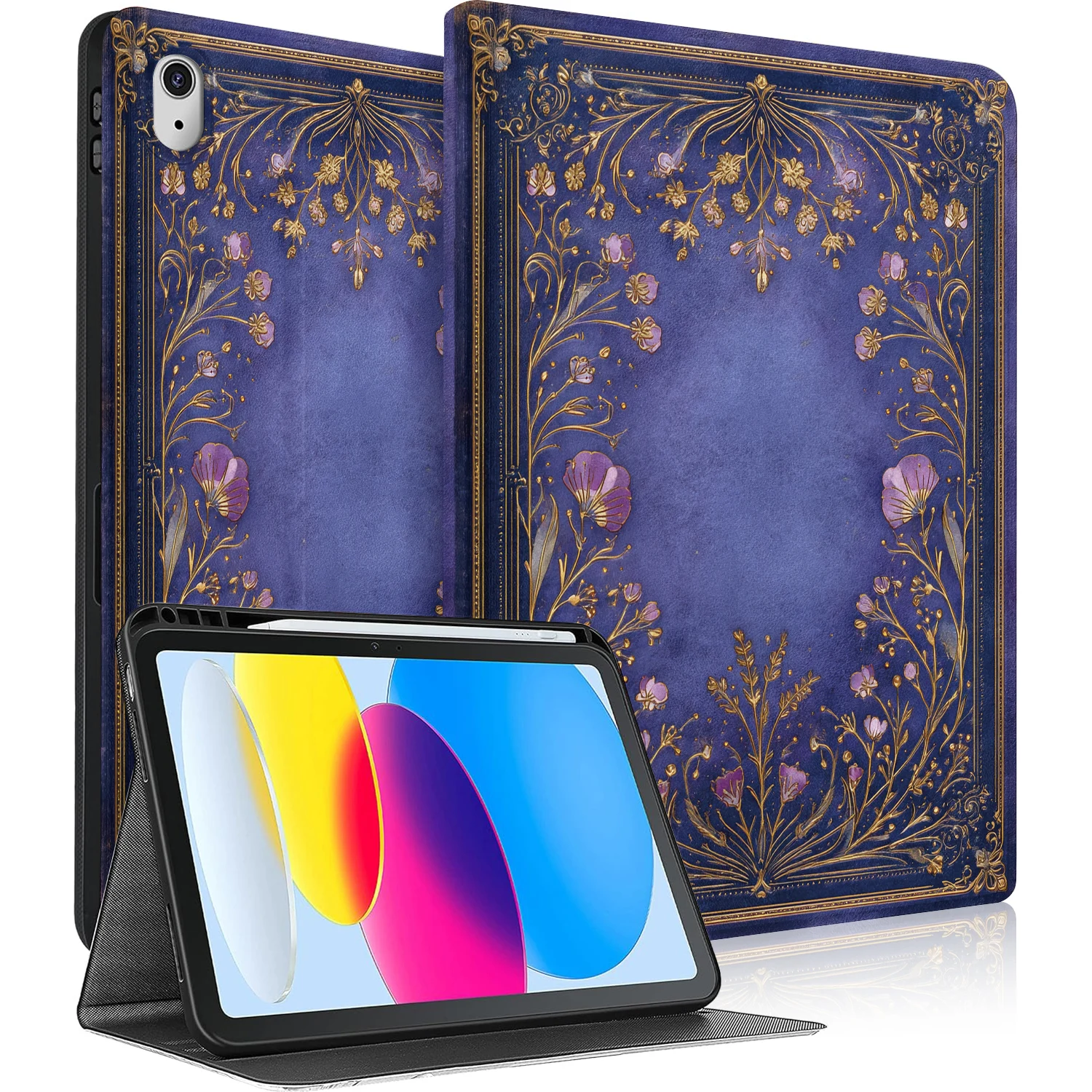 

Чехол-накладка Purple Flowers Ornate Smart Protect для планшетов Apple iPad A16 11 дюймов 2025 (11-го поколения), 10.9 дюймов 2022 (10-го поколения), регулируемый, винтажный дизайн
