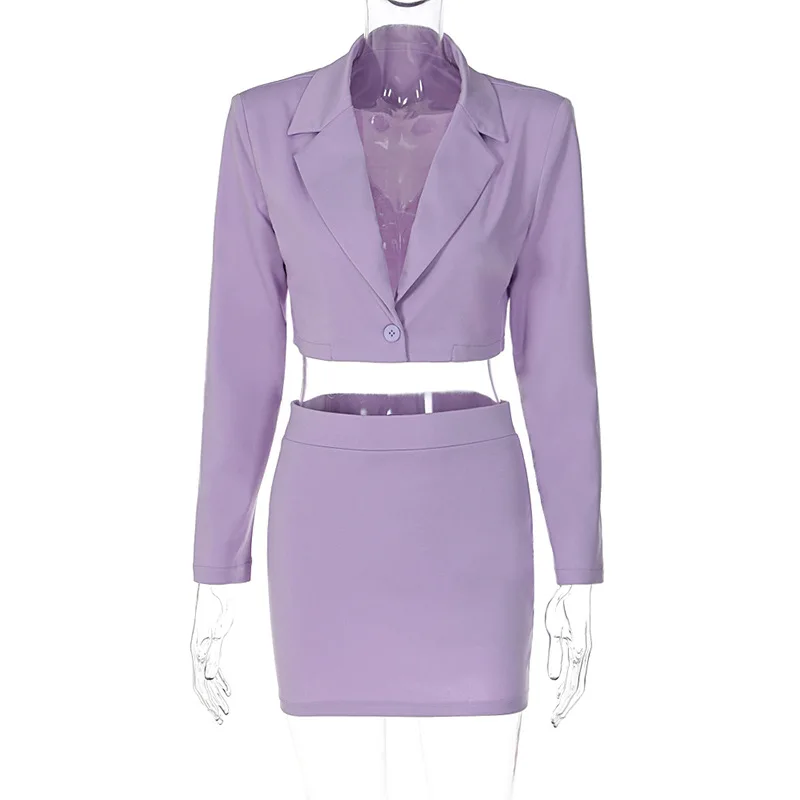 Spring Autumn New Fashion Casual Two Piece Skirt Suit Slim Fit Long Sleeve Jacket Coat With Mini Skirt Set