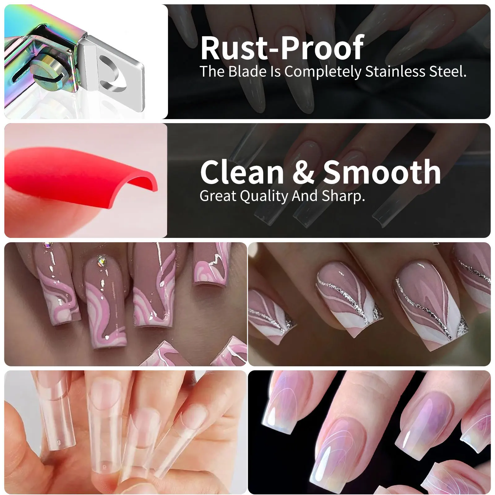 Tagliaunghie di precisione, forbici a forma di U e taglio francese per unghie finte, strumento per unghie durevole in acciaio inossidabile