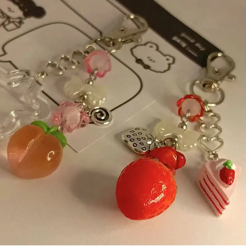 Strawberry and peach matching keychain handmade jewelry image 3