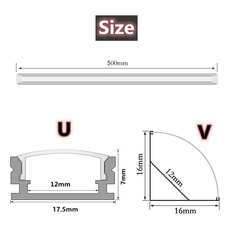 1-30PCS/Lot 0.5m Black V/U LED Aluminum Profile For 5050 5630 Channel Holder Milky Cover Cabinet Closet Linear Bar Strip Lights