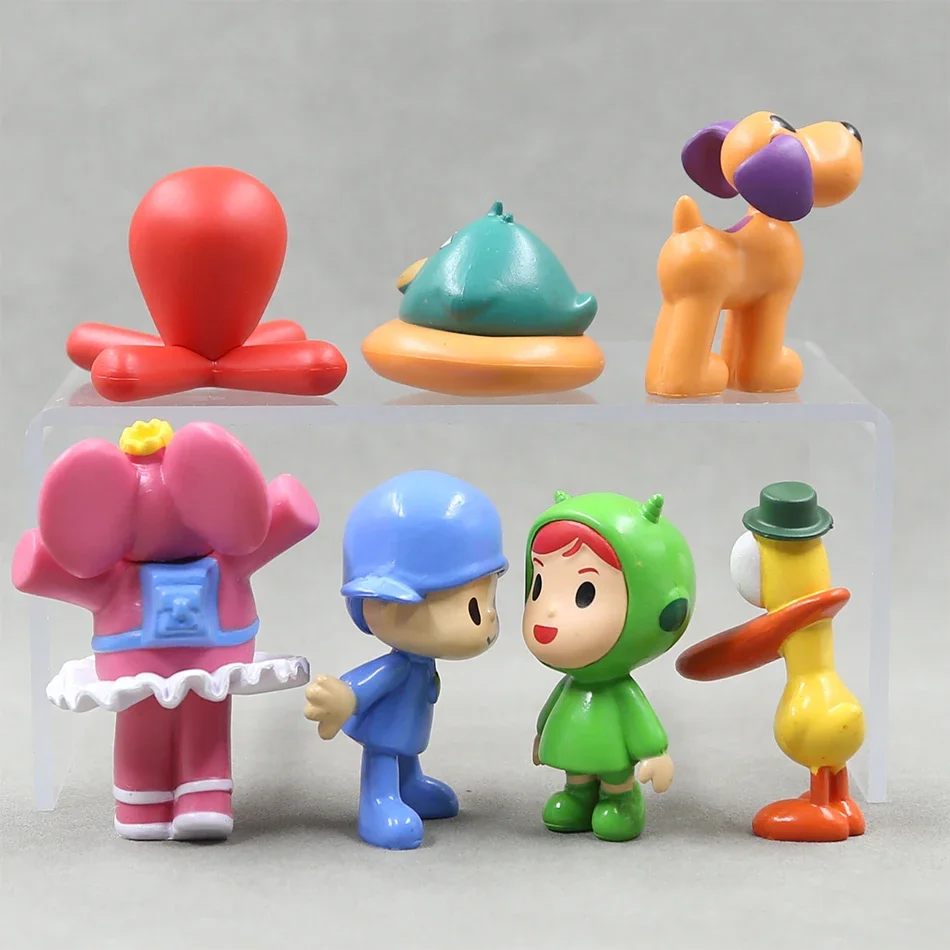 Pocoyo ตุ๊กตาสัตว์รูปนกเป็ดช้างของเล่นหุ่นตัวการ์ตูนน่ารัก PVC 7ชิ้น/เซ็ตของขวัญสำหรับเด็ก