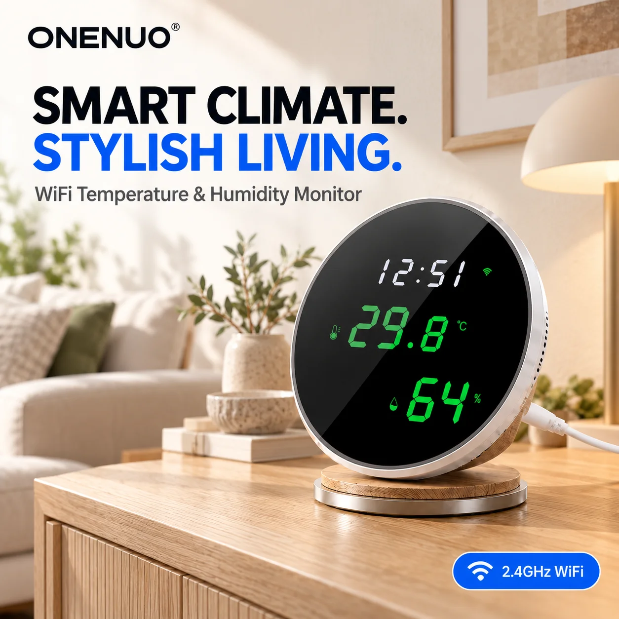 Tuya WiFi Digital Thermo-Hygrometer Smart Indoor Temperature and Humidity Sensor With LED Display Backlight Support Google Home