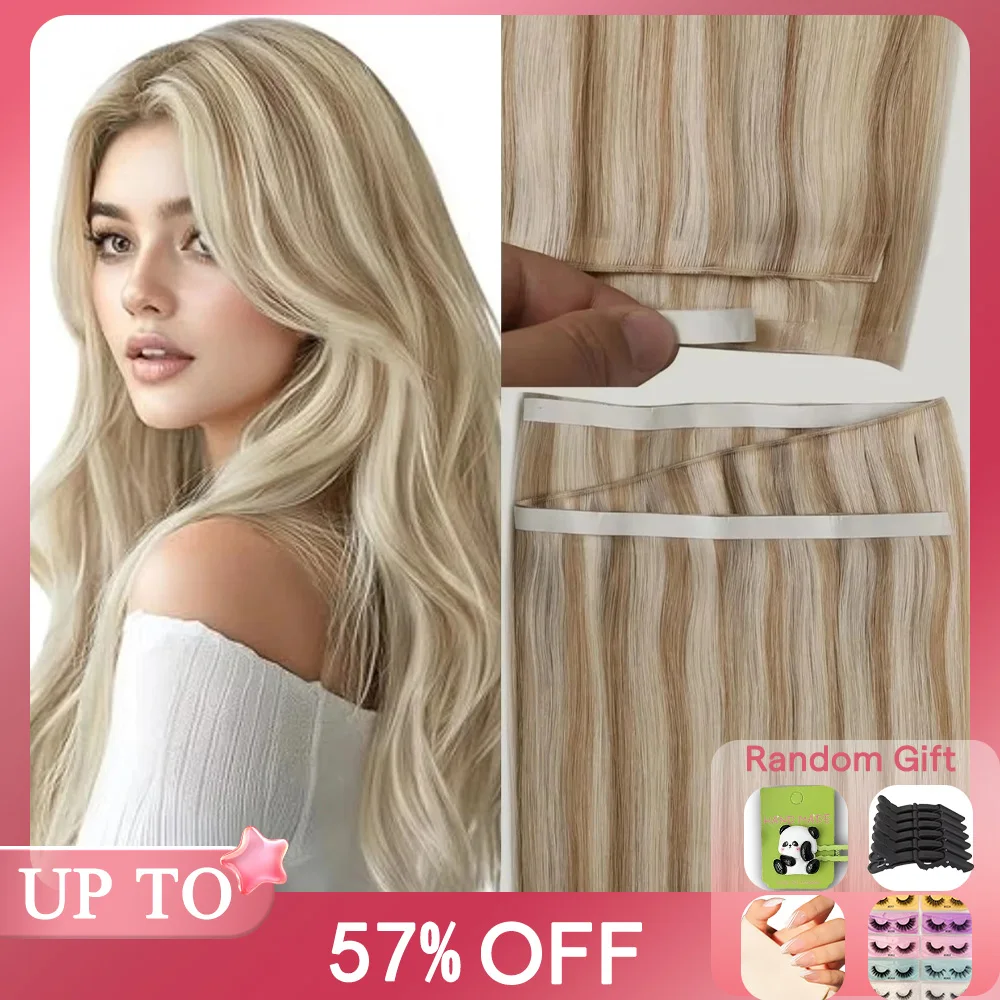 [NEW] Full Shine 50G One Piece Invisible Genius Hair Extensions Tape-In Real Human Hair Remy Skin Weft Thick Ends For Women