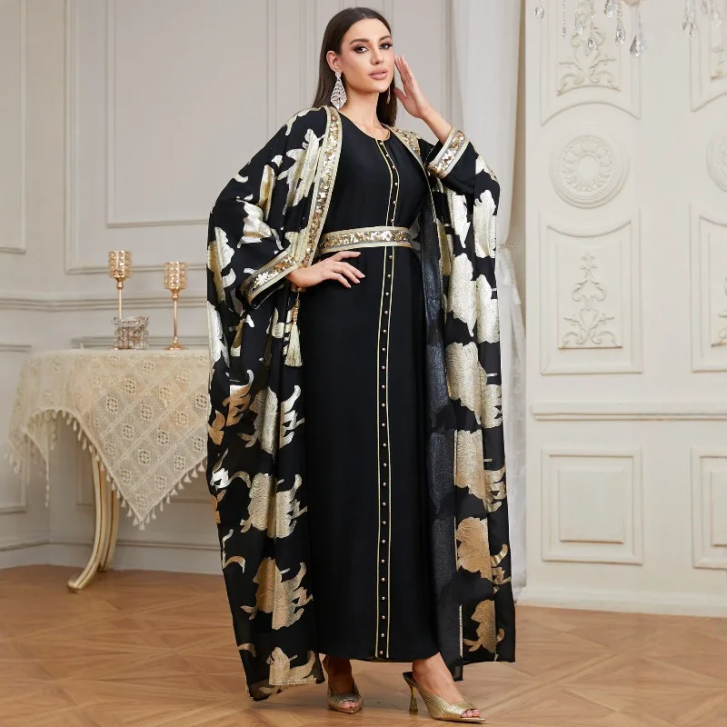 Arab Morocco Muslim Dress Abaya 2 Piece Set Women Ramadan Abayas Dubai Turkey Islam Kaftan Longue Musulmane Vestidos Largos 2022