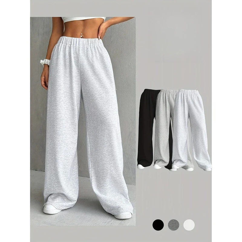 European and American Hip-Hop Straight-Cut Casual Pajama Pants for Women Summer Arrival Pure Color Wide-Leg Trendy Versatile
