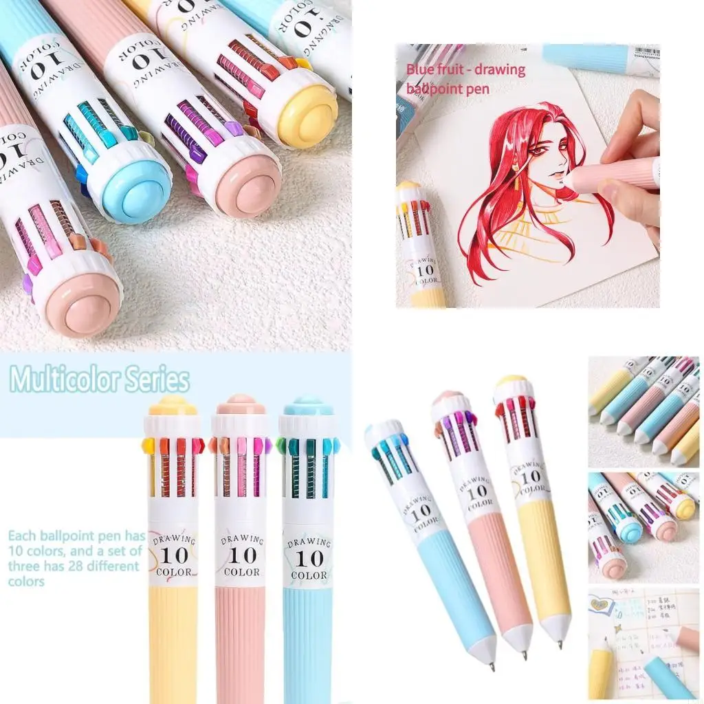LXAA 3PCS Cartoon Multicolored Pen 10-Color-IN-1 Arting Albs Albered Point Perting Pen