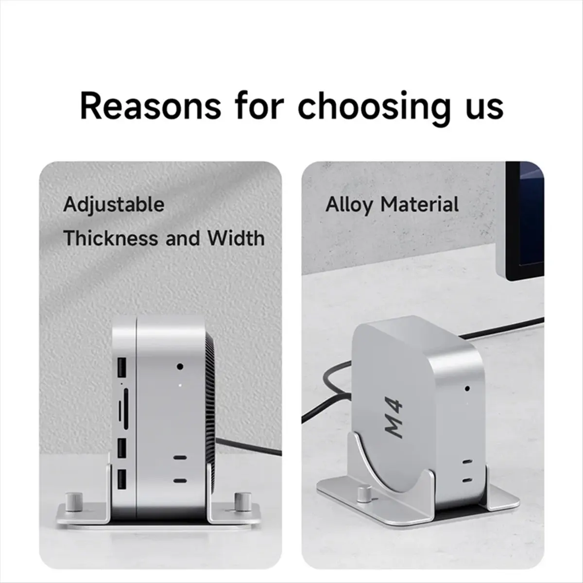 OKgood Vertical Stand for Mac Mini M4/M4 Pro Aluminum Alloy Laptop Desktop Stand Anti-Slip Adjustable Holder for New Mac Mini