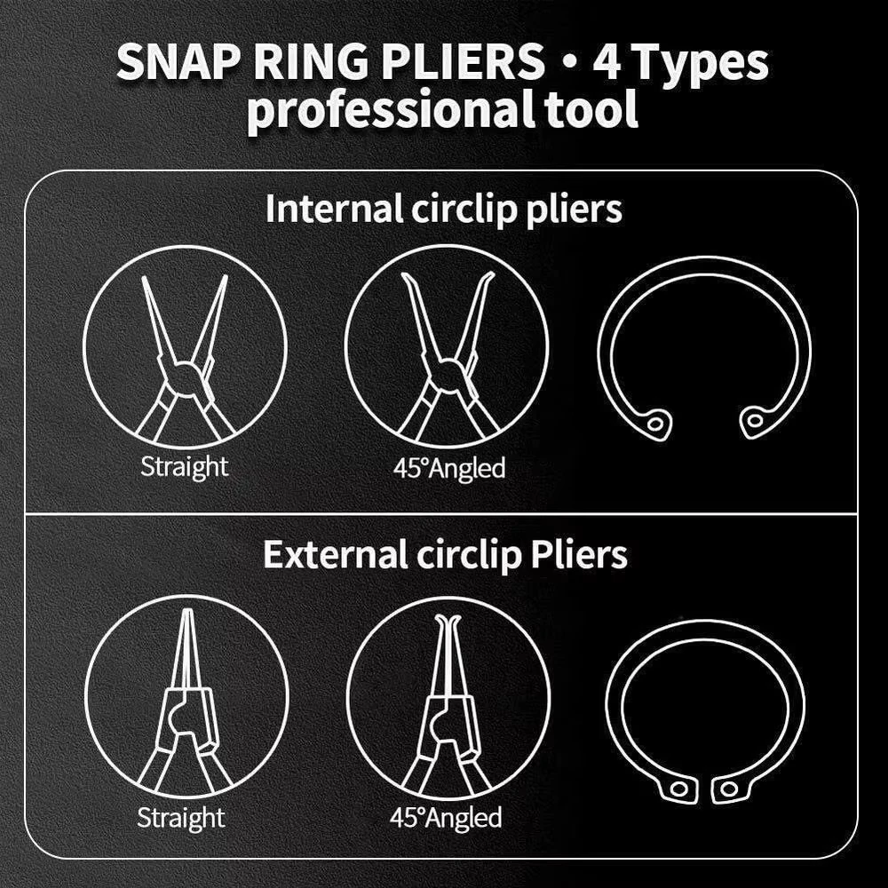 4pcs Mini Circlip Pliers Multifunctional Snap Ring Circlip Repair Engine Tool Pliers Set Ext Int Tool Right Angled Beak Portable