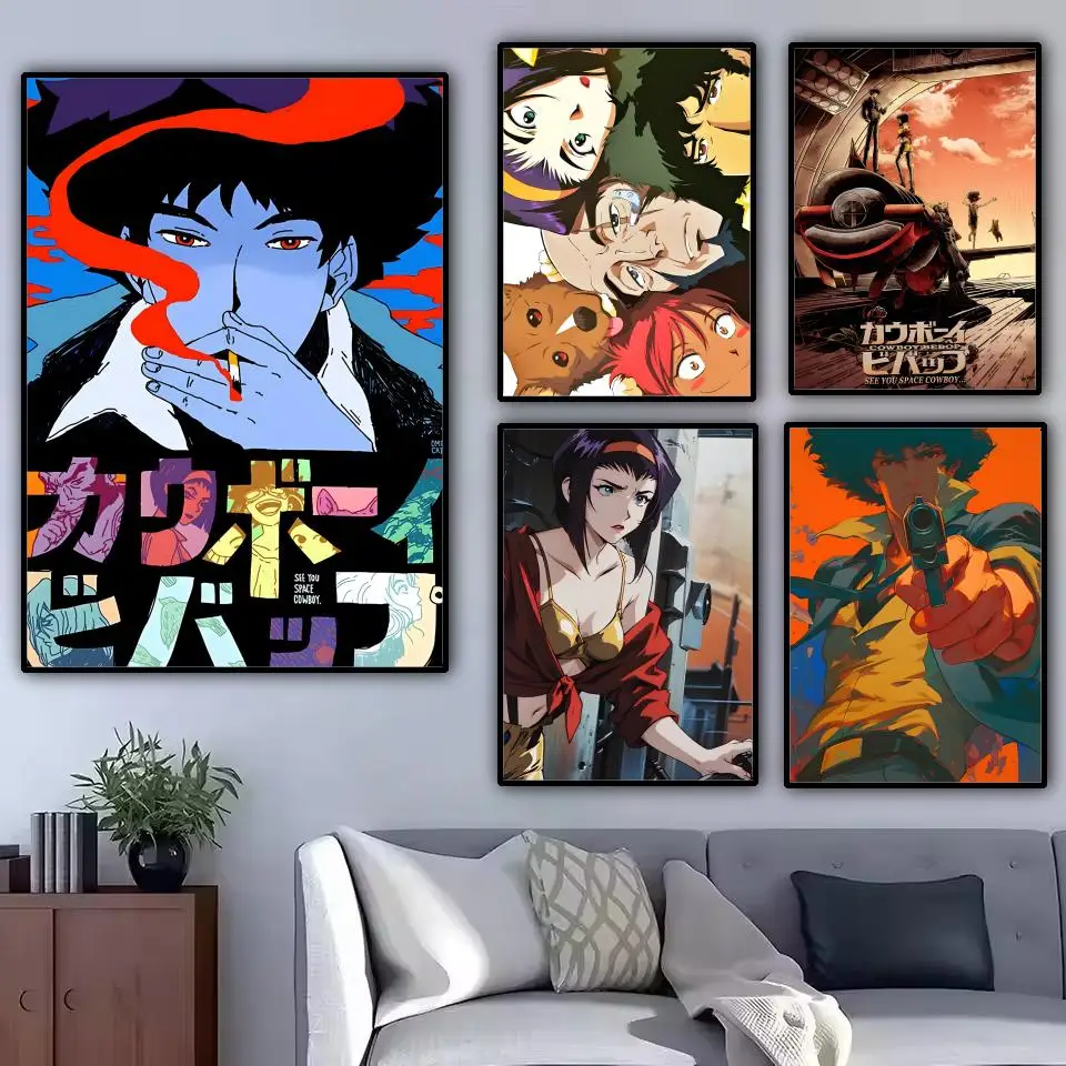 Pintura de vaquero Bebop de Anime, póster en lienzo de caligrafía: sin arrugas, resistente al agua, duradera, decoración de pared para todos los espacios, 1 ud.