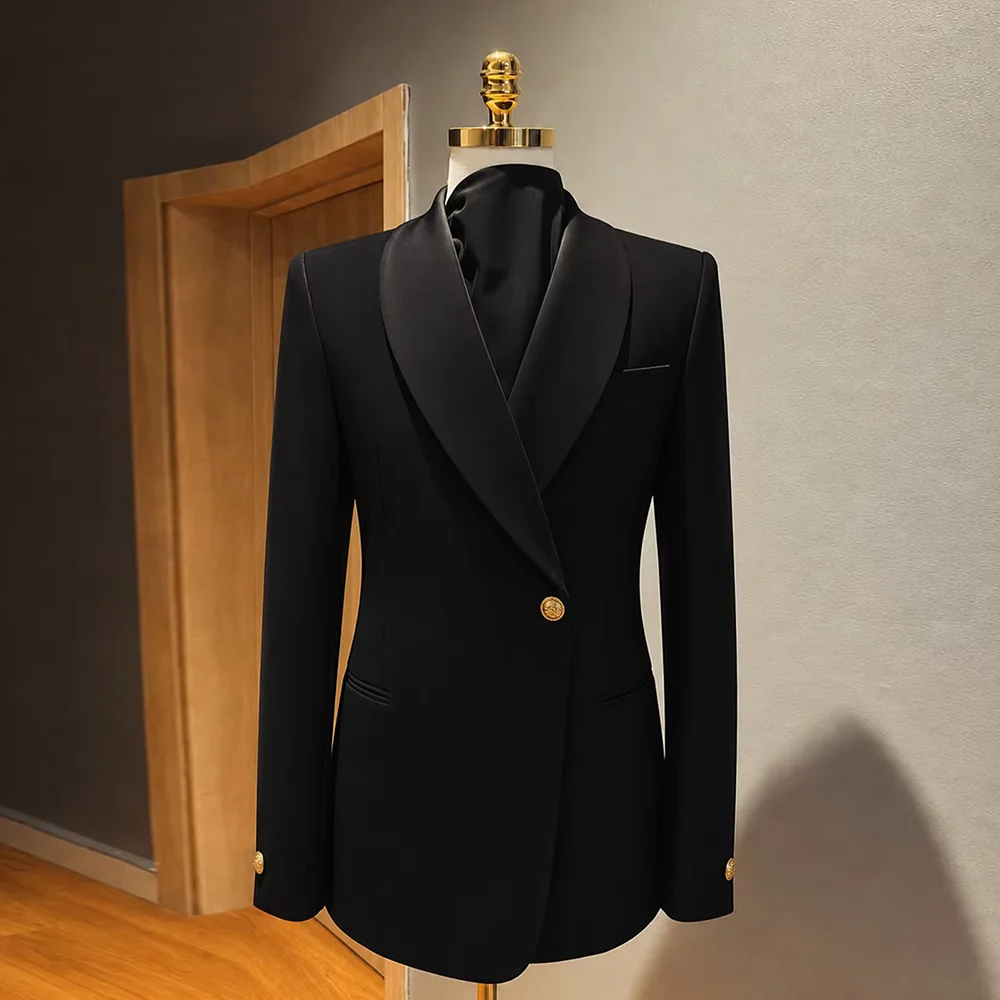 Elegant Black Shawl Lapel Single Breasted 2 Pieces Men Suit Jacket Pants Wedding Groom Tuxedos Business Casual Male Outfits