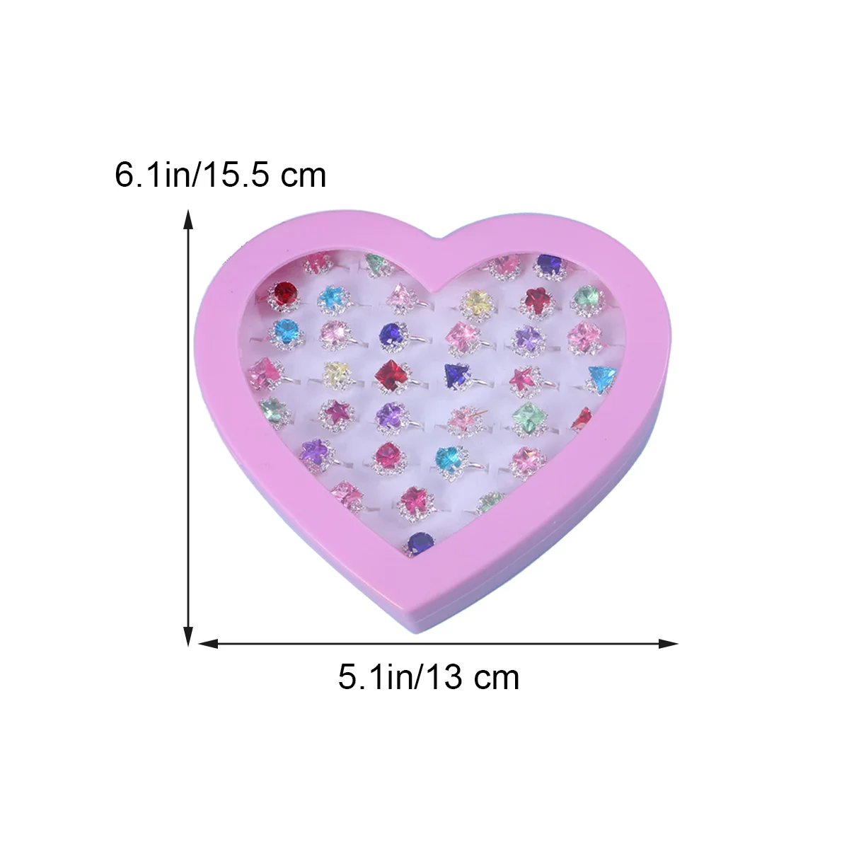 36pcs Child Rings Set Beautiful Crystal Rings Set Dress Up Ring Gift With Heart-Shaped Boxes for Kid Girl Child