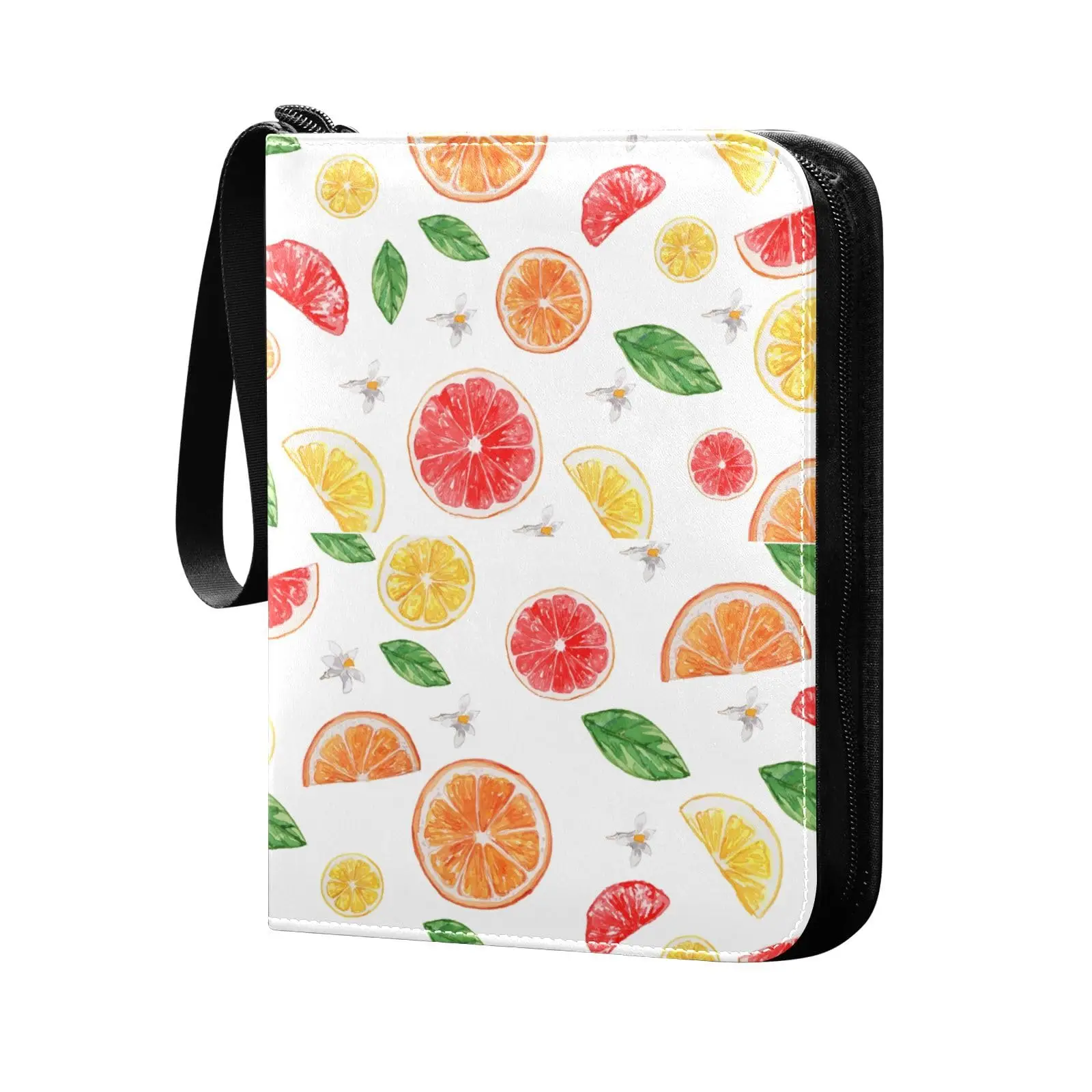 Citrus Lemon Orange 4 Pocket Card Binder, 400 Double Sided Pocket Album for Sport Game Cards, Unique Card Collection Storage