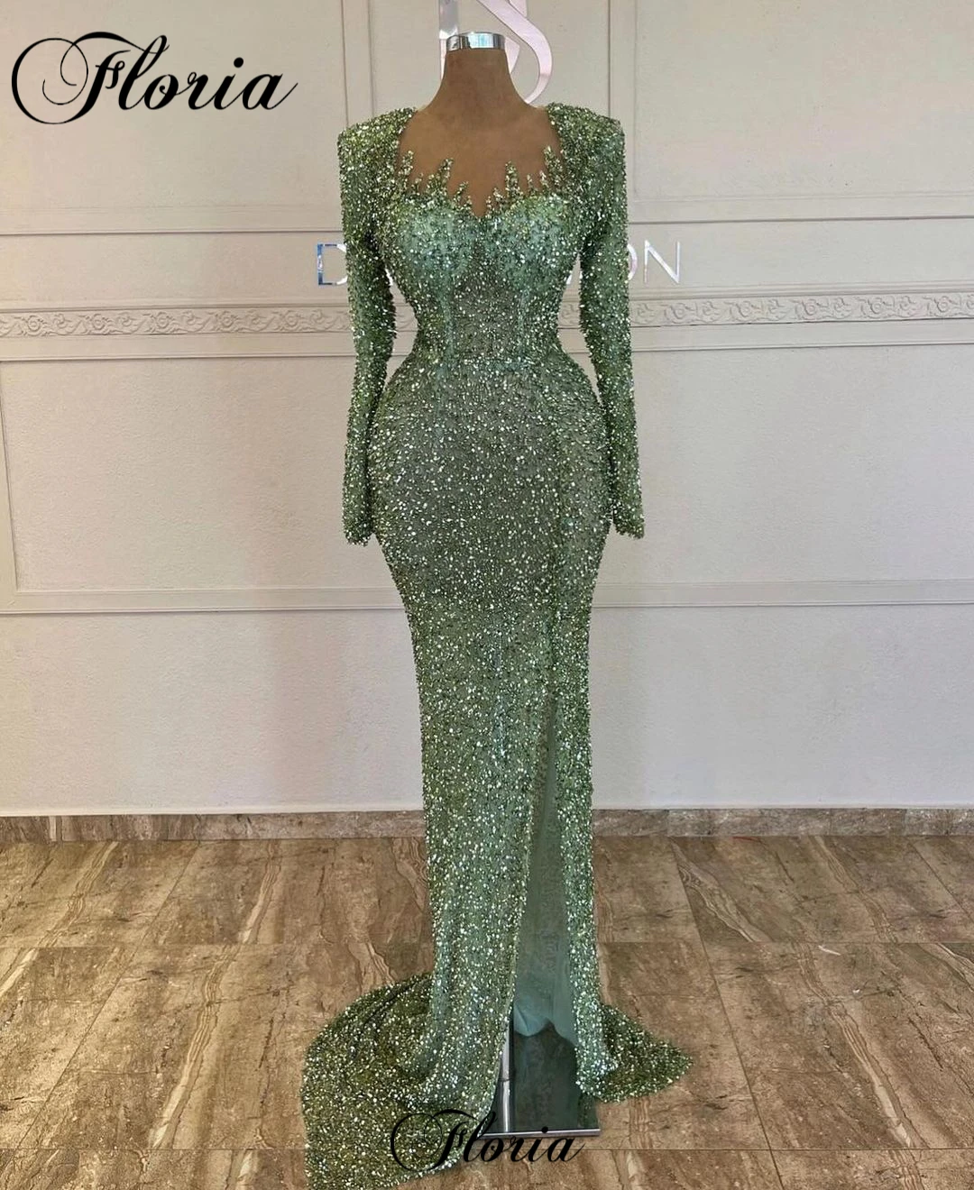 Green Beaded Cocktail Dresses With Side Slit Simple Long Sleeves Wedding Party Dresses Vestidos De Cóctel Cocktail Dresses