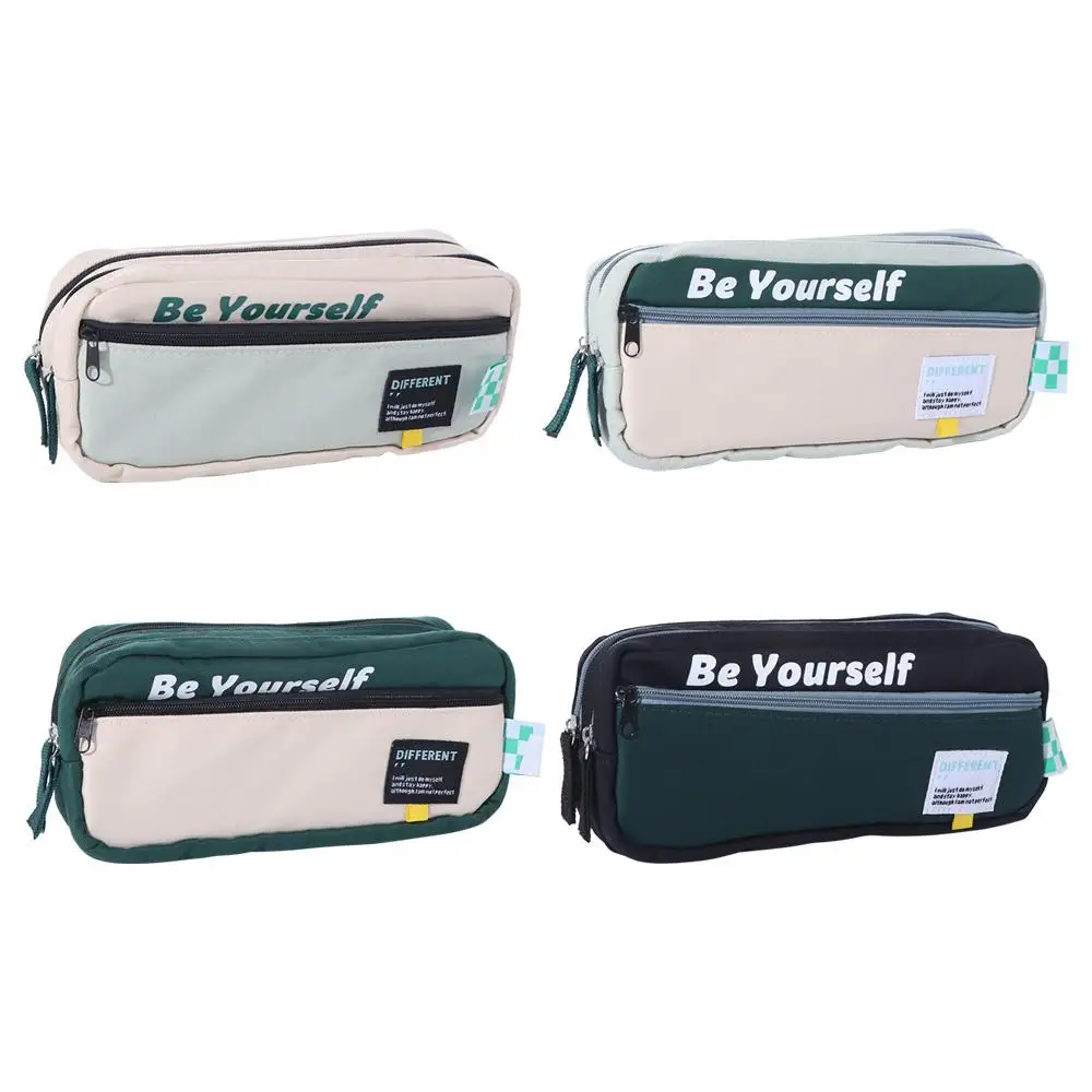 Canvas Double Zippers Pencil Case Dirt Resistant Large Capacity Storage Pencil Bag Multi Layer Korean Style Cartoon Pencil Cases