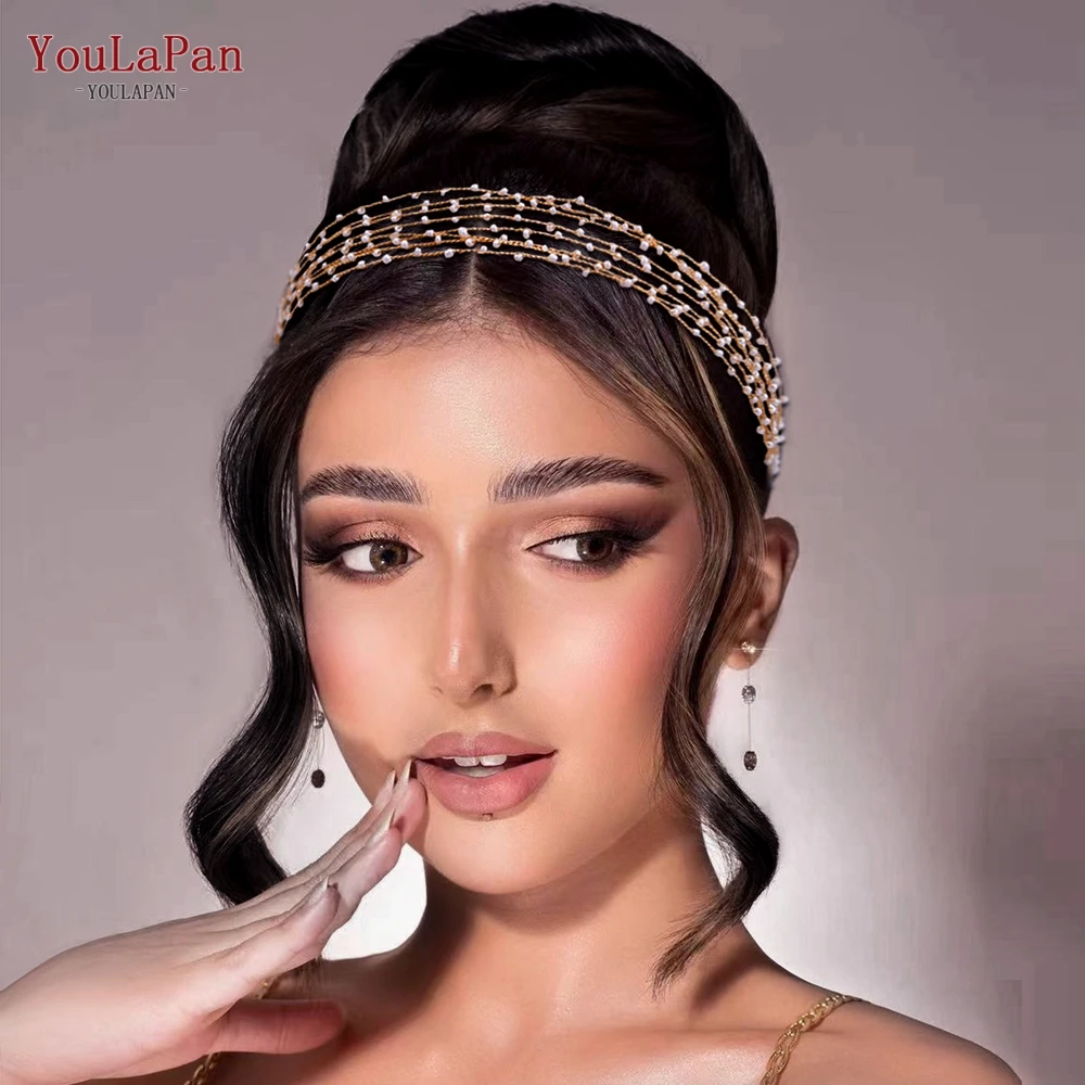 

YouLaPan Elegant Silver Color Beaded Hair Band Multilayer Headband for Women Wedding Party and Banquet Hair Accessories HP28