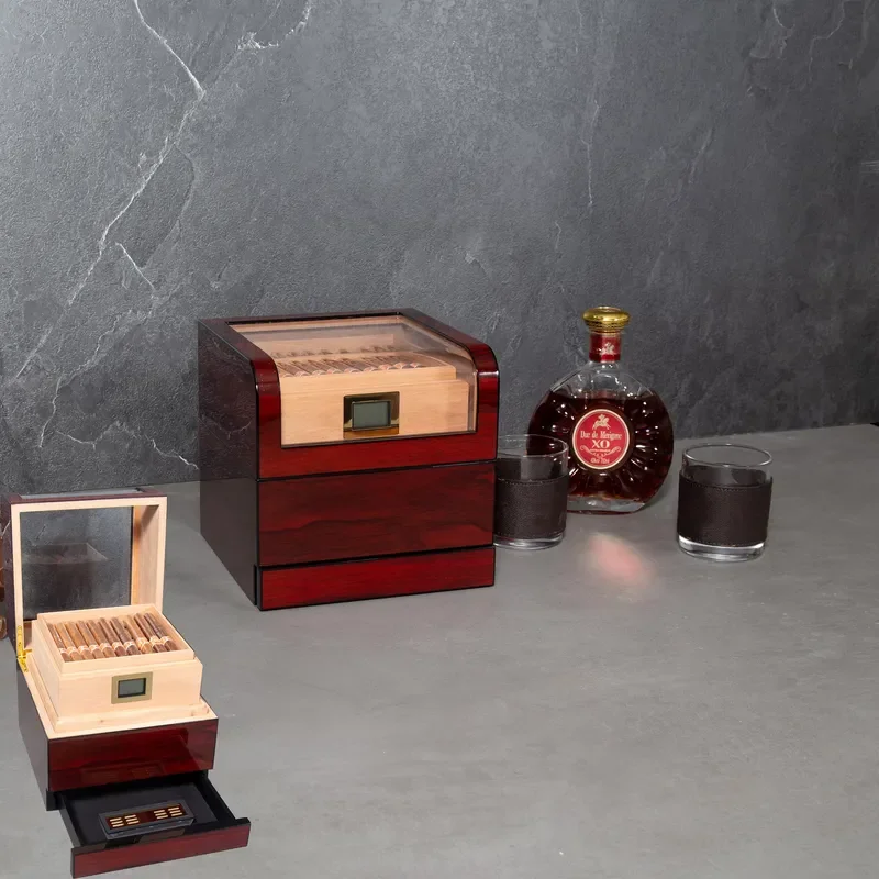 Spanish Cedar Double-deck Cases Humidifier Set Cigar Accessories Cigar Label Band Custom Humidor Cigar Box Cabinet