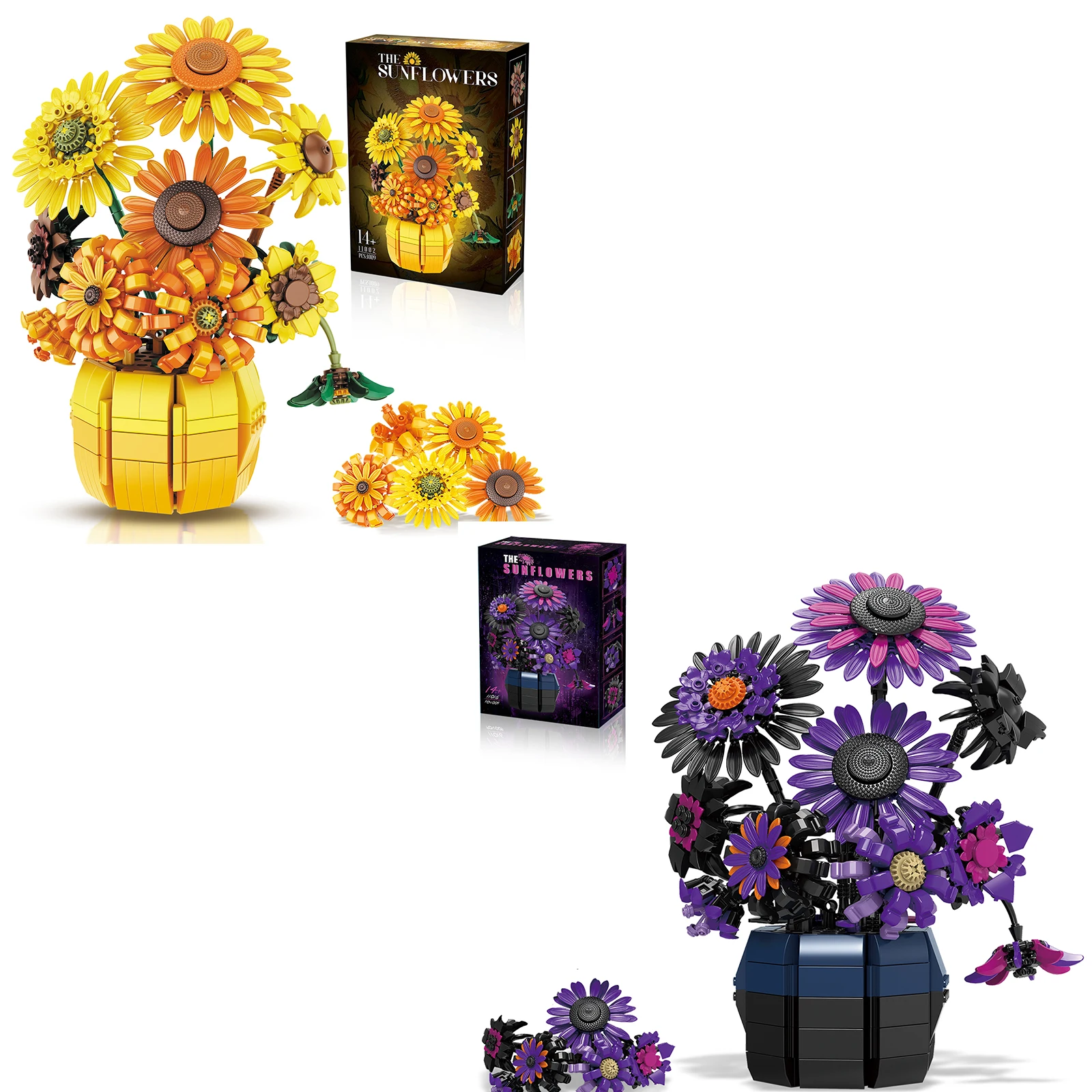 Van Gogh Zonnebloemen Bouwstenen met Vaas Kunst Bouwspeelgoed DIY Paarse Bloemboeket Home Decor Kerstcadeau Dames Meisjes