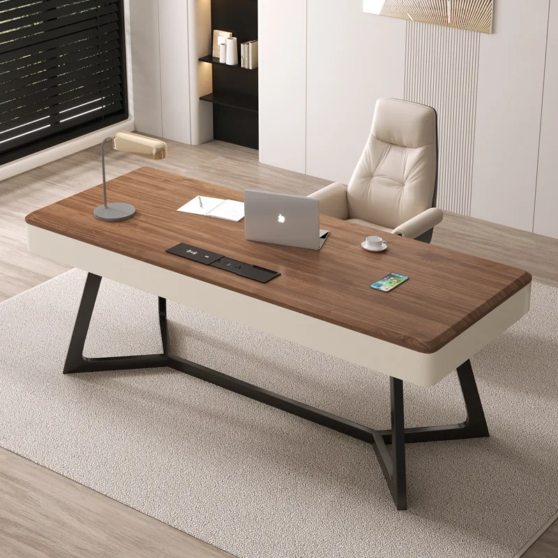 

Premium Italian minimalist walnut solid wood modern high-end light luxury study desk designer computer