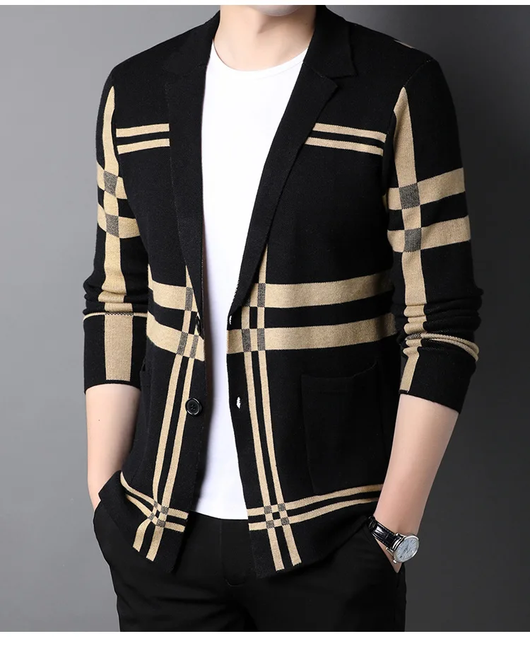 Men\'s Autumn Fashion Sweatercoat Casual New Spring Long Sleeve Cardigan Hombre Warm Solid Male Fit Youth Striped Sweater