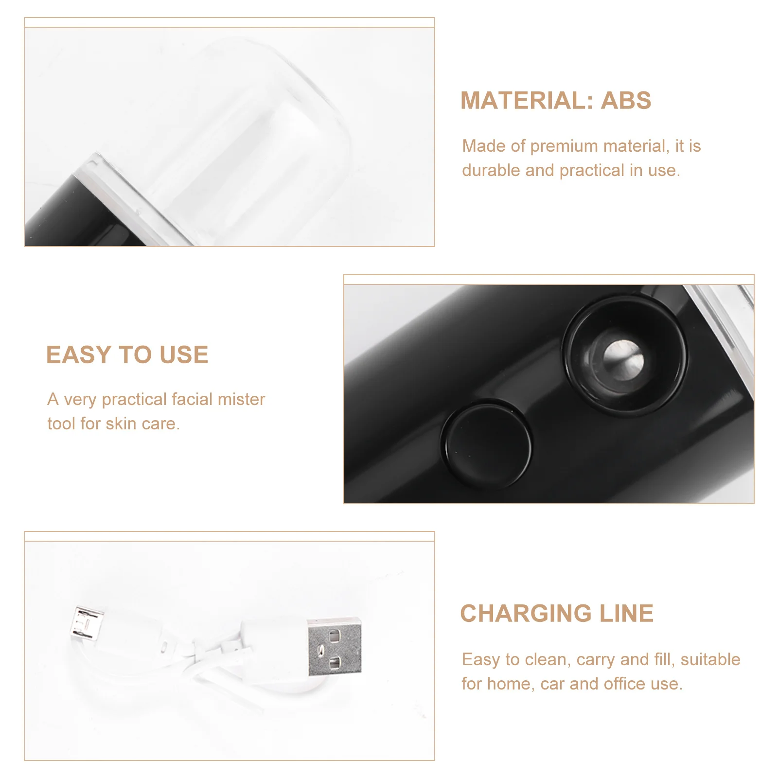 

Premium ABS Facial Mister USB Beauty Tool Moisturize Skin Portable for Home Travel Use Black Facial Mist Sprayer