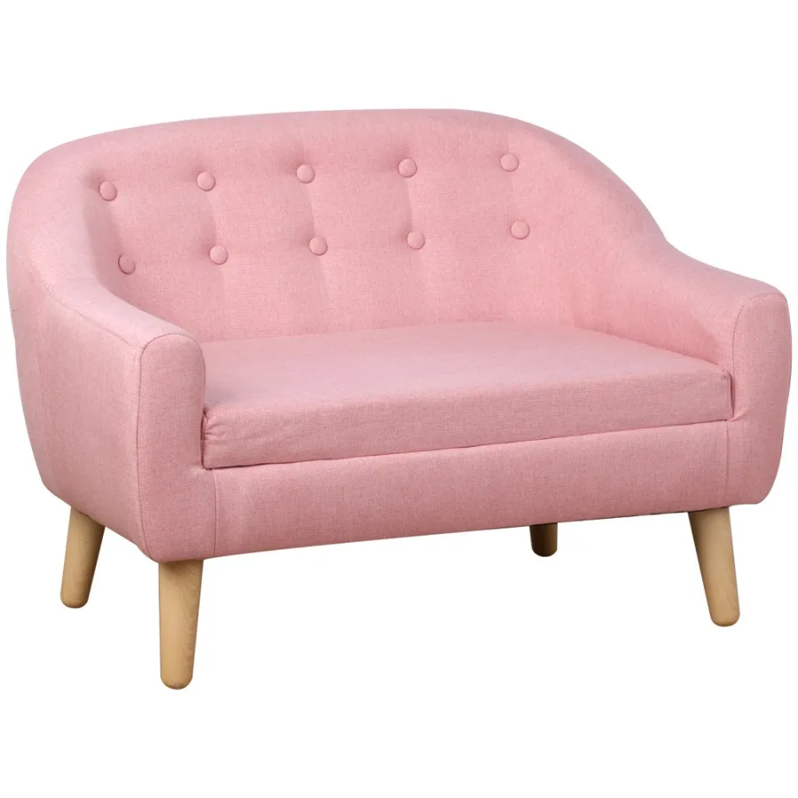 أريكة قابا للأطفال الصغار باللون الوردي بمقعدين وإطار من خشب الكتان المتين لأريكة غرفة الحضانة لعمر 3-6 سنوات